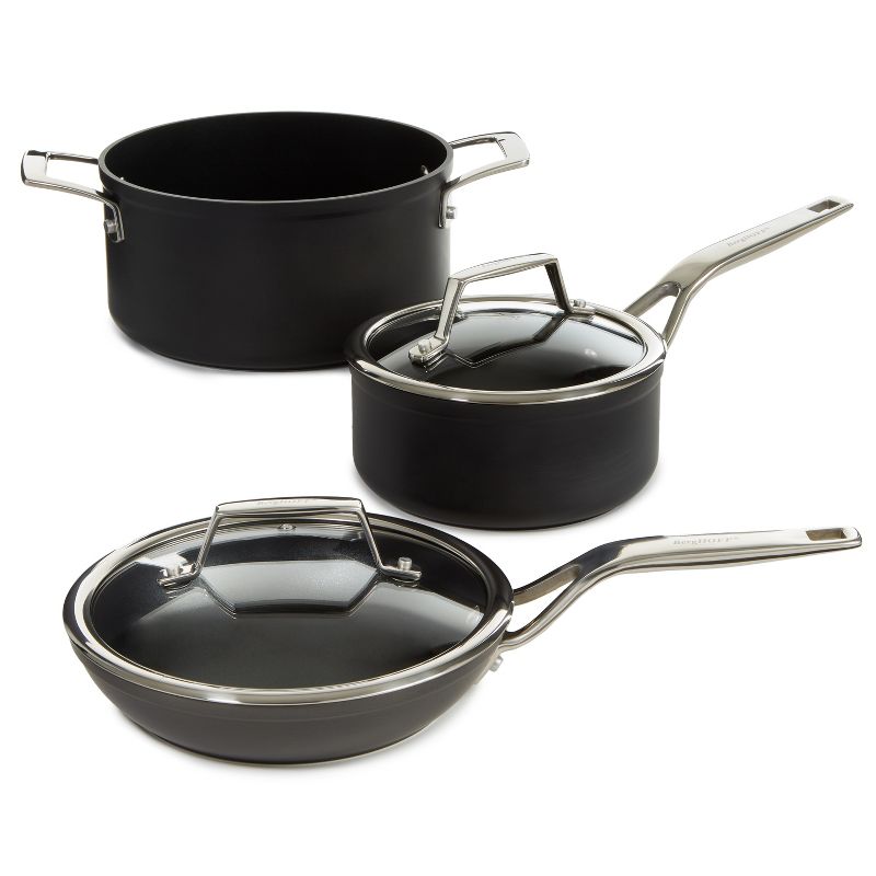 BergHOFF Essentials 5Pc Non-stick Hard Anodized Cookware Set For Two With Glass lid, Black, 2 of 8
