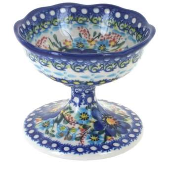 Blue Rose Polish Pottery 528 Vena Pedestal Dessert Bowl
