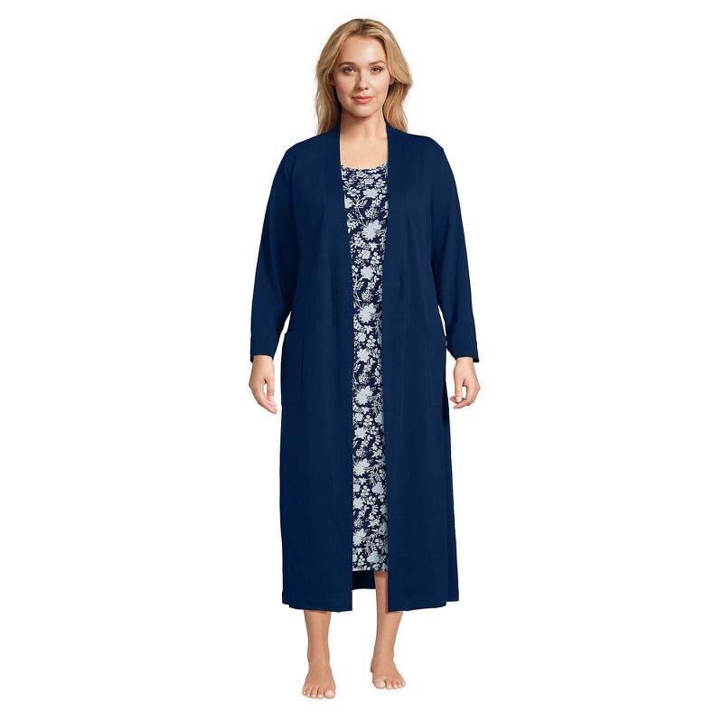 Lands' End Women's Cotton Long Sleeve Midcalf Robe, 4 of 6