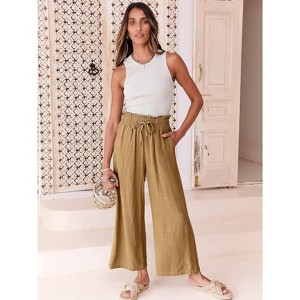 Women Linen Pants Casual Loose High Waist Boho Wide Leg Cropped Palazzo Beach Pants Summer Outfits - 1 of 4