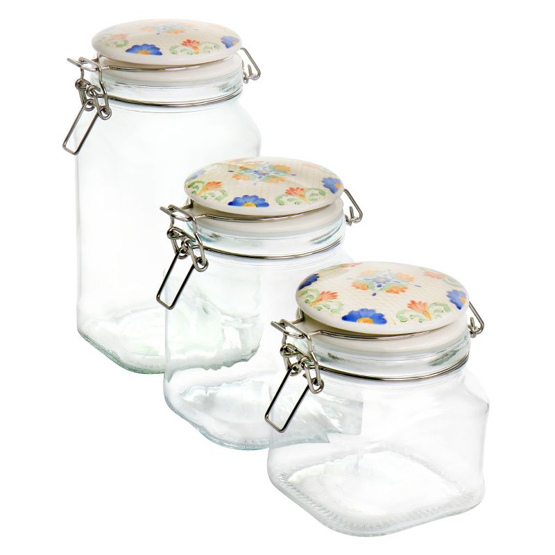 Gibson Laurie Gates California Designs Tierra 3 Piece Glass Canister Kitchen Set with Decorated Lids, 1 of 6