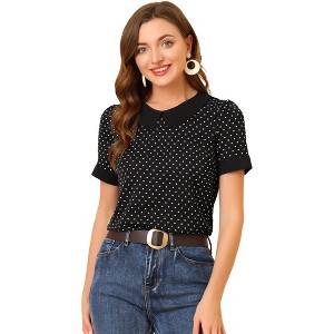 INSPIRE CHIC Women's Peter Pan Collar Keyhole Back Vintage Polka Dots Blouses - 1 of 4