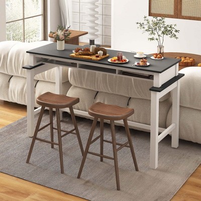 Gray and White Rubberwood Counter Height Bar Table with Storage