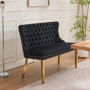 TOBILI Velvet Double Dining Loveseat Bench, Kitchen & Dining Seating, 2-Seat Tufted Bench w/Handmade Buttons,Gold-Plated Steel Legs - 1 of 4