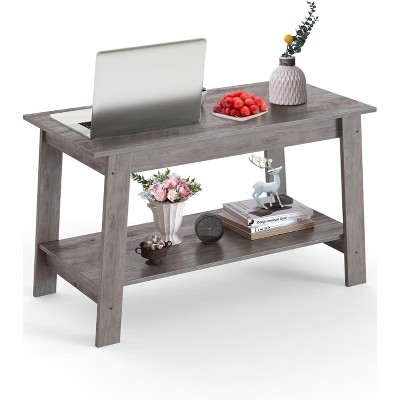 31.5 Inch Coffee Table with 2-Tier Storage – Modern Industrial Farmhouse Coffee Table for Living Room, Compact Durable MDF & Particle Board grey