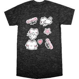 Good Vibes Cat Stickers Women's Crew Neck Short Sleeve Night Shirt - 1 of 2