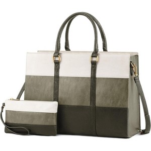 15.6 Inch Work Bags for Women, Vintage Leather Laptop Tote Bag, Waterproof Computer Bags with Clutch Purse - 1 of 4