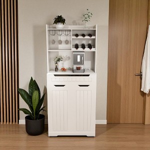 Buffet Cabinet with Hutch - Modern Farmhouse Kitchen Storage Sideboard with 2 Drawers & Barn Doors, Coffee Bar Station or Liquor Cabinet - 1 of 4