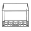 Kids House Bed Twin Size Wood Floor Bed With Fence Roof Pine Platform Bed With Rails Door For Boys Girls - 2 of 4