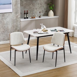 HDZNVF Set of 2 Dining Chairs Mid Century Modern Retro Faux Leather Chair, White - 1 of 2