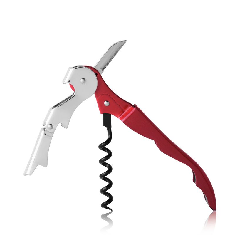 True TrueTap Metallic Red Double Hinged Waiter’s Corkscrew, Stainless Steel Wine Key with Foil Cutter, 5 of 7