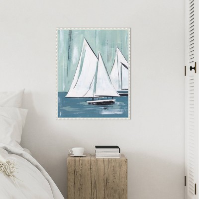 Sailing Winds I Abstract Blue and White Canvas Print with Floater Frame