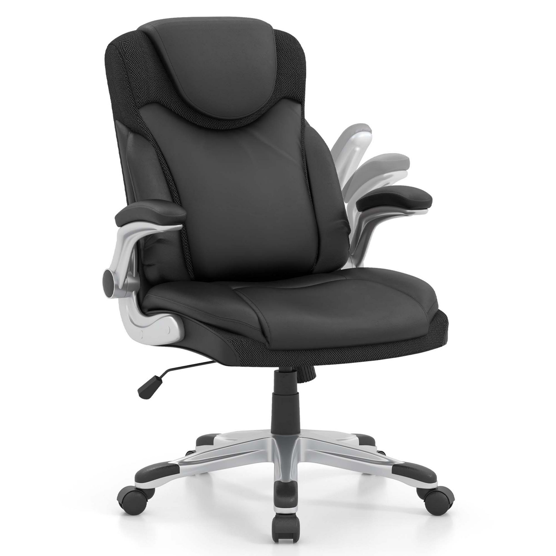 Costway Ergonomic Office Chair PU Leather Executive Swivel with Flip-up Armrests Black