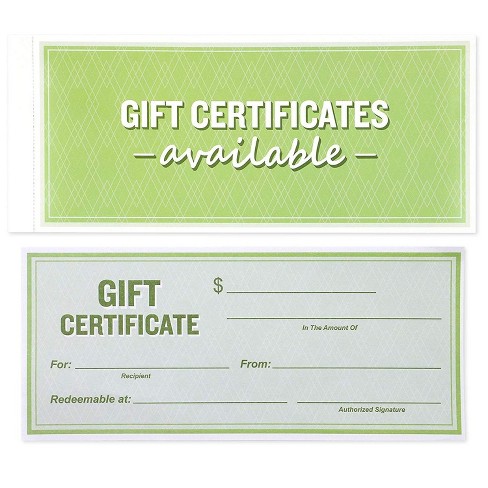 Best Paper Greetings 50-sheet Gift Certificate Book For Gift Giving, 8.5 X  3.5 In : Target