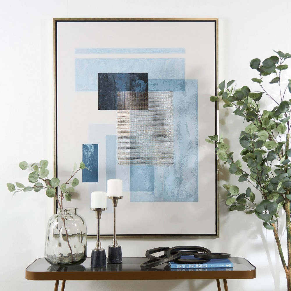 Canvas Geometric Overlapping Square Framed Wall Art with Gold Textured Grid Accent Blue - Olivia & May -  89393683