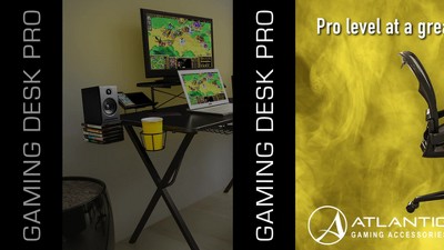 Atlantic Professional Gaming Desk Pro with Built-in Storage, Metal  Accessory Holders and Cable Slots, 36 H, Black