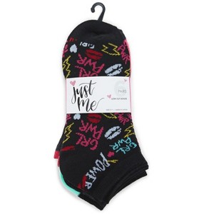 Memoi Women's 6 Pair Pack Girl Power Low Cut Socks Black 9-11 - 1 of 1