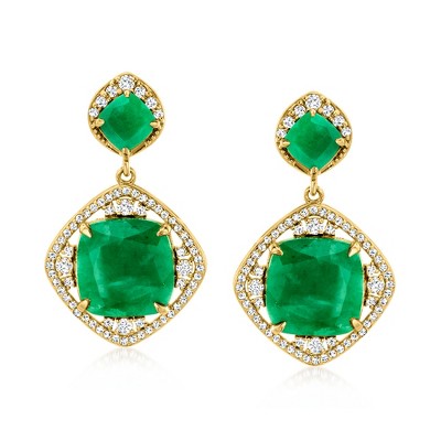 Ross-Simons 14.00 ct. t.w. Emerald and 1.60 ct. t.w. White Topaz Drop Earrings in 18kt Gold Over Sterling