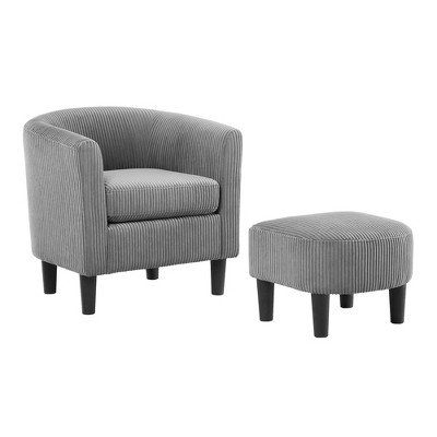 Ridstar Grey Upholstered Arm Chair Corduroy Single Sofa Chair with Ottoman Foot Rest Comfy Armchair for Living Room Bedroom and Office