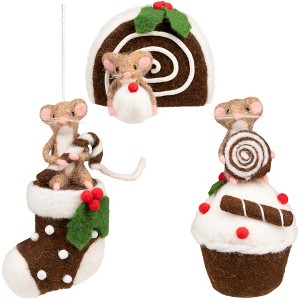 Northlight Mice with Cake and Candies Christmas Decorations - 7" - Brown and White - Set of 3 - 1 of 4