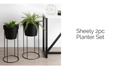 Sheely Modern Gold/Black Metal Indoor Porch Planter Stands, Set of 2