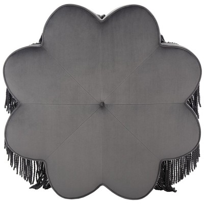 Tanith Dark Grey Velvet Flower Ottoman with Fringe
