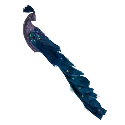 Northlight 14.75" Glittered Blue and Green Peacock Christmas Clip-On Christmas Ornament