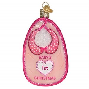 Old World Christmas Blown Glass Ornament for Christmas Tree, Pink Baby Bib - 1 of 1