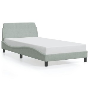 vidaXL Bed Frame with Headboard Platform Foundation Bedroom Furniture Velvet - Light Gray Twin - 1 of 4