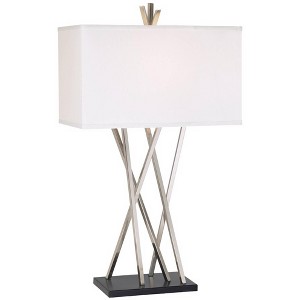 Possini Euro Design Modern Table Lamp 30" Tall Brushed Nickel Asymmetry Metal White Rectangular Shade for Bedroom Living Room House Bedside Nightstand - 1 of 4
