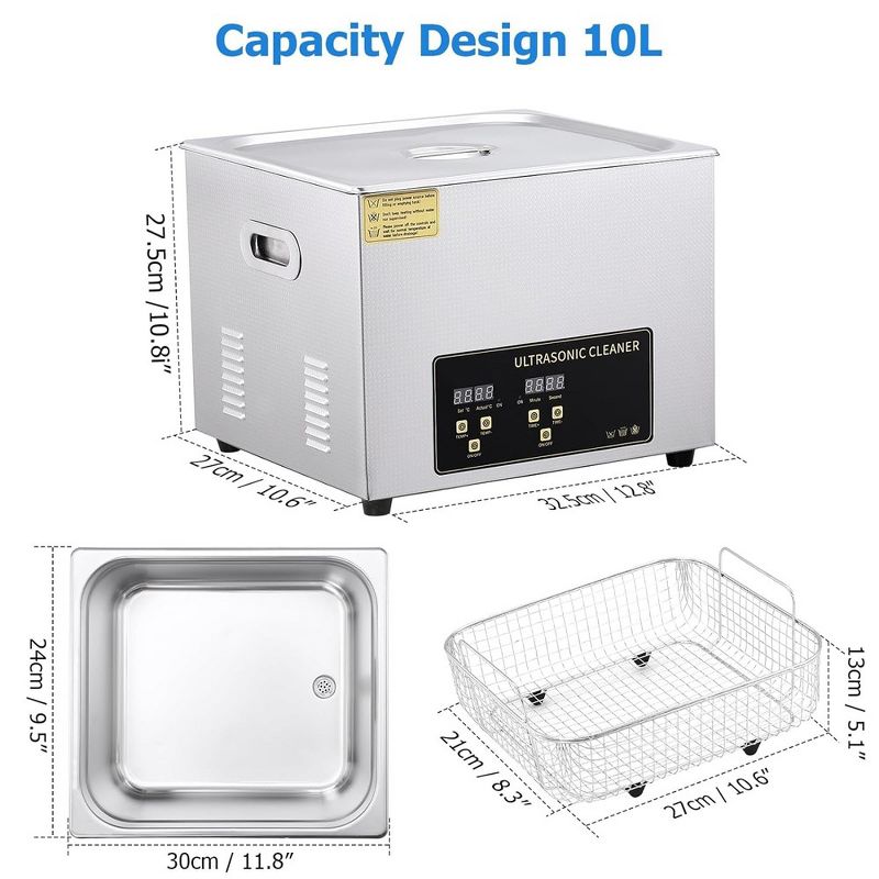 10L Ultrasonic Cleaner 240W 40Khz with Timer Heating Machine Digital Washer, 3 of 7