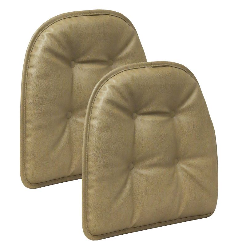 Gripper Non-Slip Faux Leather Tufted Chair Pad Set of 2 - Taupe, 1 of 4