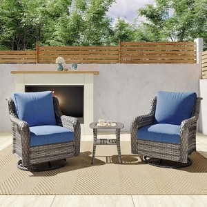 SUGOLD Hand Woven Wicker Patio Conversation Set with Blue Cushions - 1 of 1