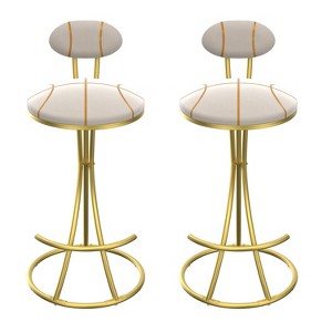Gulches Gold S-Shape Creamy White Velvet Counter Height Bar Stool Set of 2 Round Seat 28in - 1 of 4
