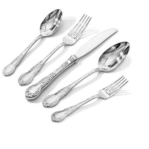 Aoibox 20-Piece Vintage Carved Silverware Set, 18/10 Stainless Steel Flatware Cutlery with Retro Royal Thick Handle, Dishwasher Safe for Home, Party - 1 of 4