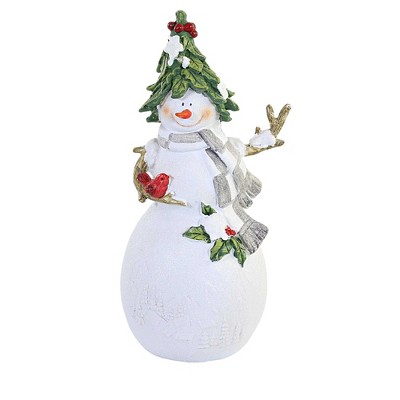 8.0 Inch Snowman W/Cardinal Figurine Red Bird Tree Figurines