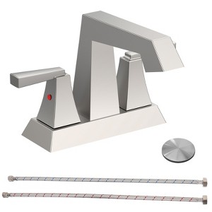 Gulches Brushed Nickel Bathroom Faucet, 2-Handle, 4-Inch Centerset, Includes Pop-up Drain & Supply Lines - 1 of 4