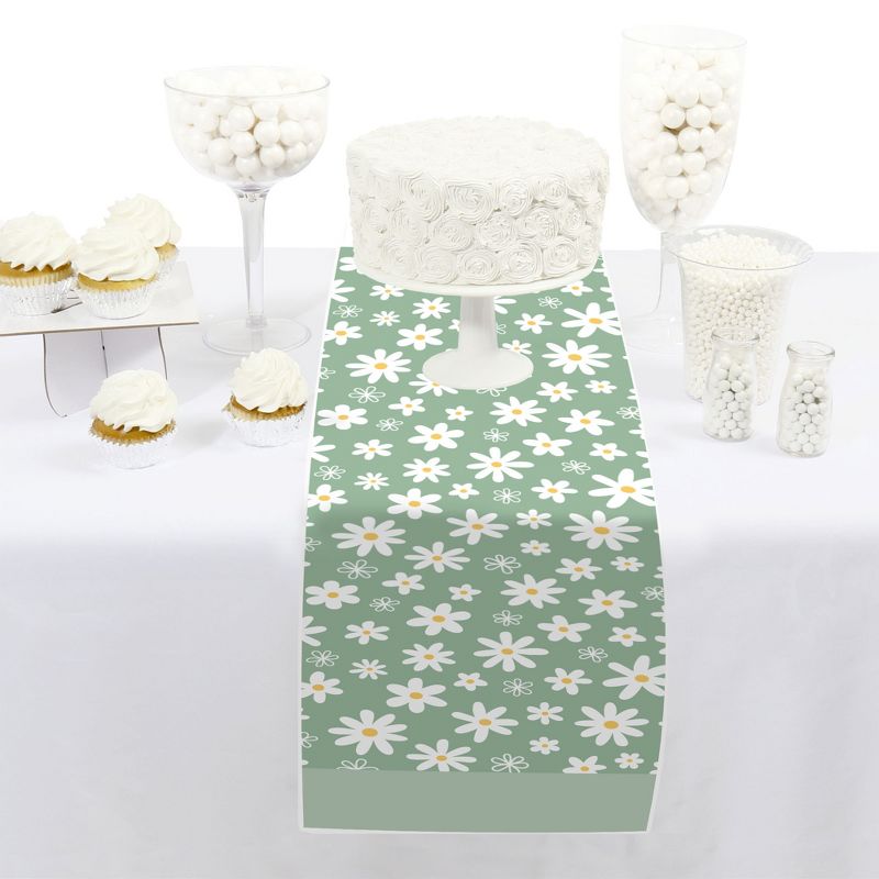 Big Dot of Happiness Sage Green Daisy Flowers - Petite Floral Party Paper Table Runner - 12 x 60 inches, 3 of 6