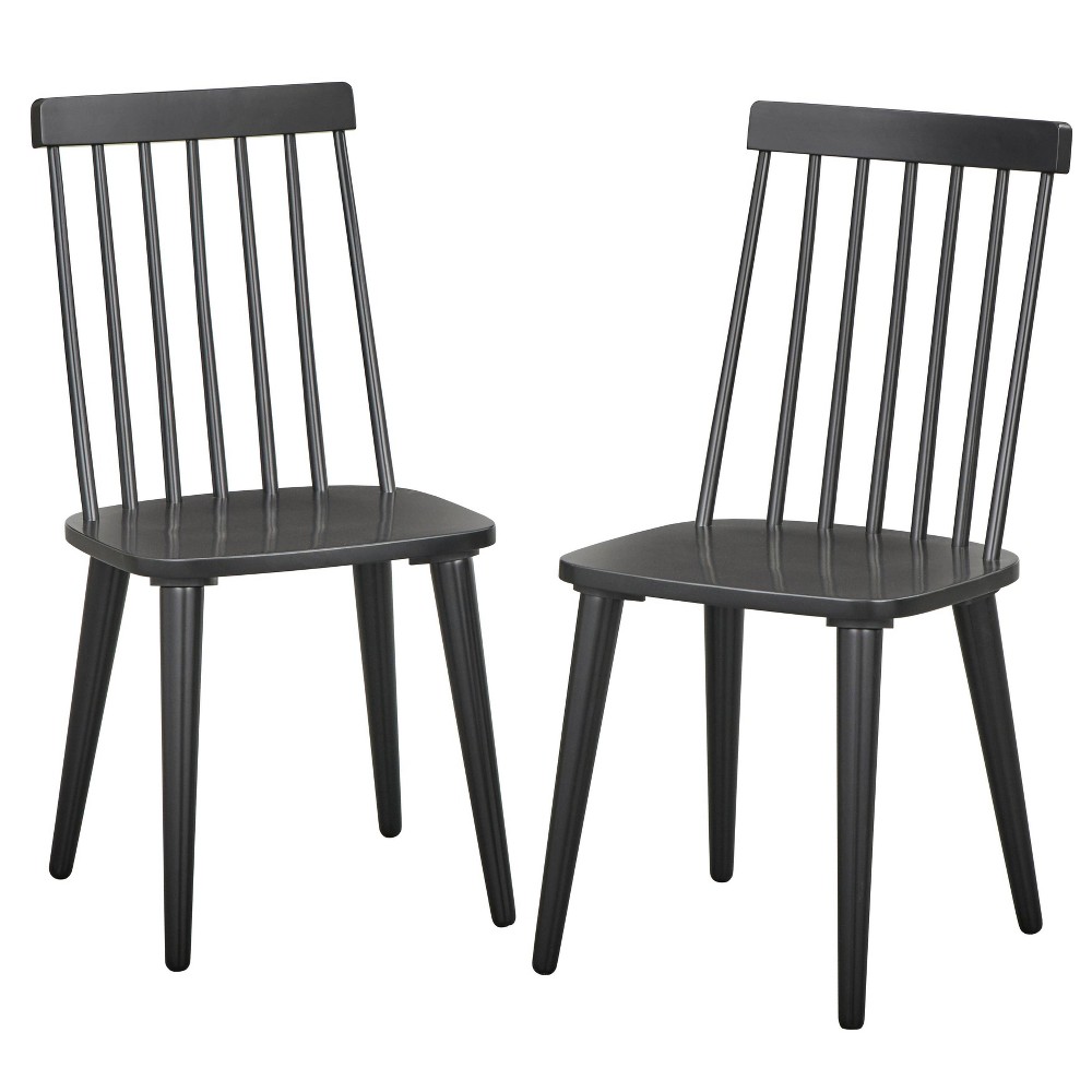Lifestorey Lowry Farmhouse Set of 2 Solid Wood Spindle Dining Chairs Black: Rubberwood Frame, Farmhouse Style, Spot Clean, 250lb Capacity