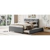 KTMBDW Full/Queen Size Upholstered Platform Bed with Brick Pattern Headboard and Twin Size Trundle, Linen Fabric - 4 of 4
