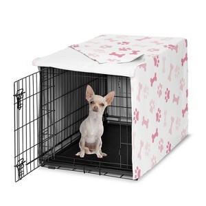 Sweet Jojo Designs Girl Dog Crate Kennel Cover 24in. Paw and Bone Pink and White - 1 of 4