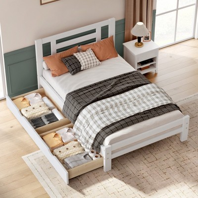 CSBDHome Solid Wood Twin Size Bed Framewith 2 Drawers, No Box Spring Needed