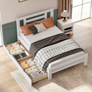 CSBDHome Solid Wood Twin Size Bed Framewith 2 Drawers, No Box Spring Needed - 1 of 4