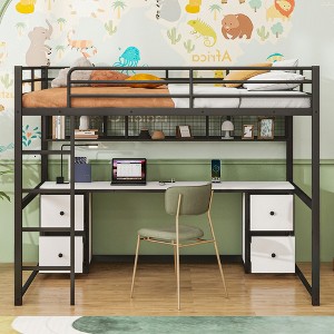 NicBex Full Loft Bed with Desk Metal Bed Frame with 4 Drawers, Long Storage Shelves, Ladder and Full Length Guardrail, No Box Spring Required - 1 of 4