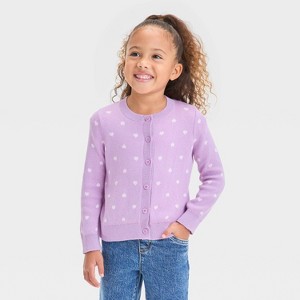 Toddler Girls' Heart Cardigan - Cat & Jack™ Lilac Purple - 1 of 3