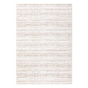 2 x 6 ft Polyester Black Rectangular Dining Room Laundry Bathroom Kitchen Geometric Stripped Print Modern Machine Washable Runner Rug - 1 of 4