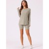 cheibear Women's Ribbed Knit Long Sleeved Top with Slim Biker Shorts Lounge Set - 3 of 4