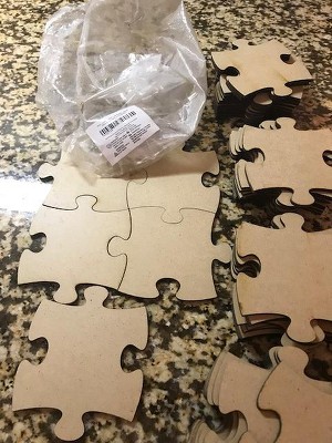 50 Piece Blank Wooden Puzzle Jumbo Size, Each Piece is 4x3.2 Inches to Draw  on, Unfinished Freeform Large Jigsaw Puzzle Pieces for Arts & Crafts