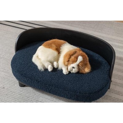 Lyngins Scandinavian Elevated Dog Sofa Bed with Bent Wood Back & Velvet Cushion– Waterproof & Stain-Resistant Pet Sofa for Small and Medium Dogs