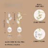 14K Gold Pearl Hoop Earrings with Zircon Bow, Teardrop & Leaf Charm - 3 of 4